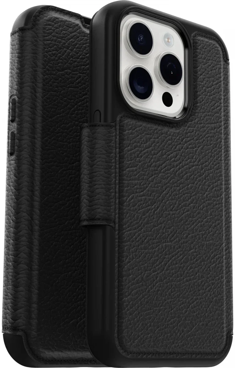 OtterBox Strada iPhone 15 Pro Max Hoesje MagSafe Book Case Leer Zwart afbeelding 1