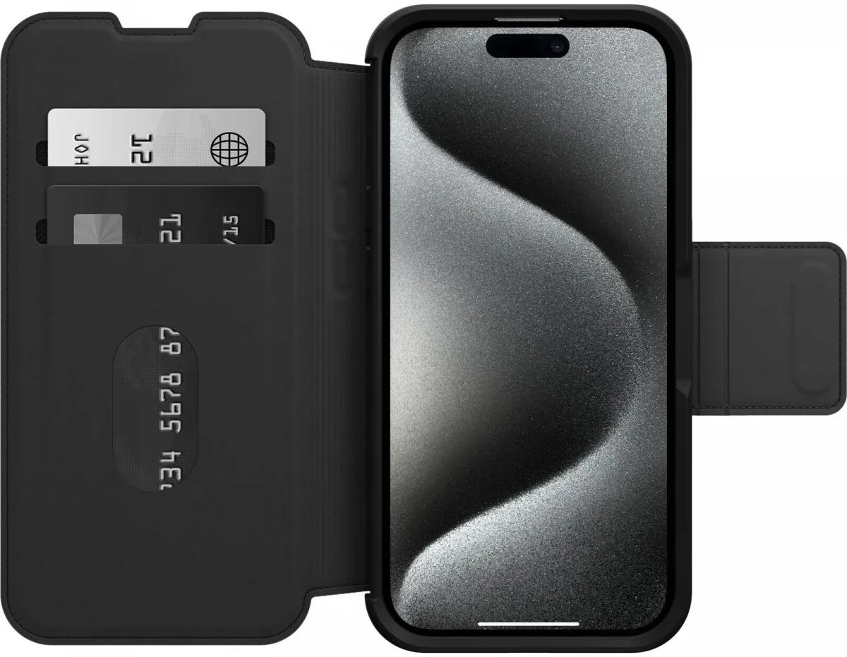 OtterBox Strada iPhone 15 Pro Max Hoesje MagSafe Book Case Leer Zwart afbeelding 2