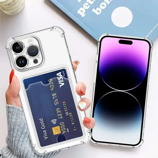 Apple iPhone 15 Pro Hoesje Dun TPU met Pasjeshouder Back Cover Transparant afbeelding 9