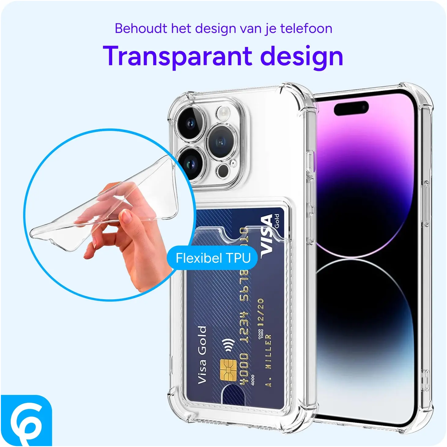 Apple iPhone 15 Pro Hoesje Dun TPU met Pasjeshouder Back Cover Transparant afbeelding 6