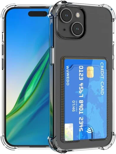 Apple iPhone 15 Plus Hoesje Dun TPU met Pasjeshouder Transparant afbeelding 1