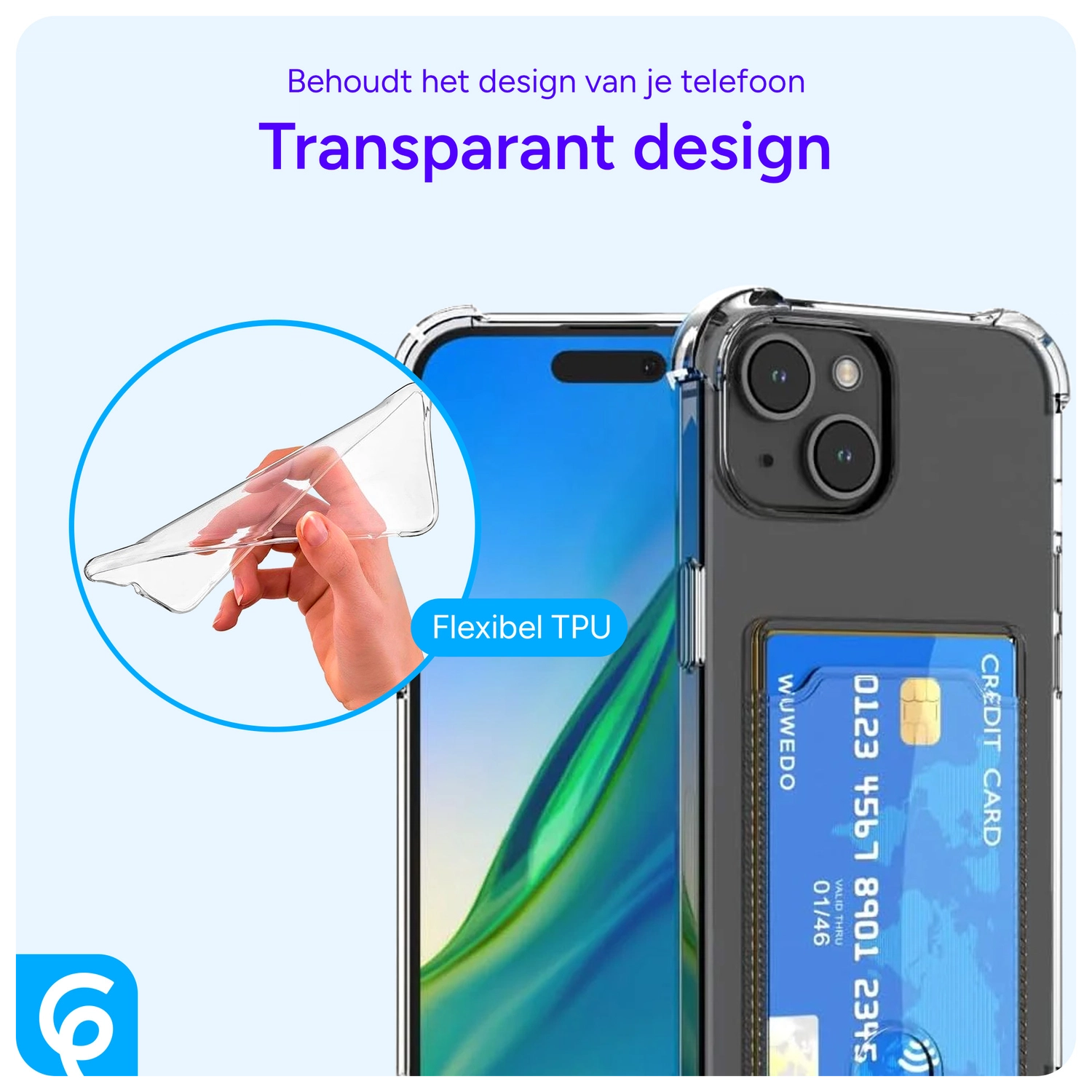 Apple iPhone 15 Hoesje Dun TPU met Pasjeshouder Back Cover Transparant afbeelding 4