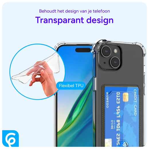 Apple iPhone 15 Hoesje Dun TPU met Pasjeshouder Back Cover Transparant afbeelding 4