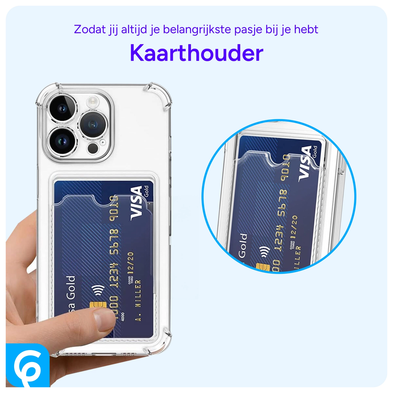 Apple iPhone 14 Pro Hoesje Dun TPU met Pasjeshouder Transparant afbeelding 6