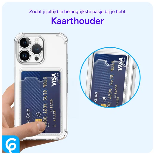 Apple iPhone 14 Pro Hoesje Dun TPU met Pasjeshouder Transparant afbeelding 6