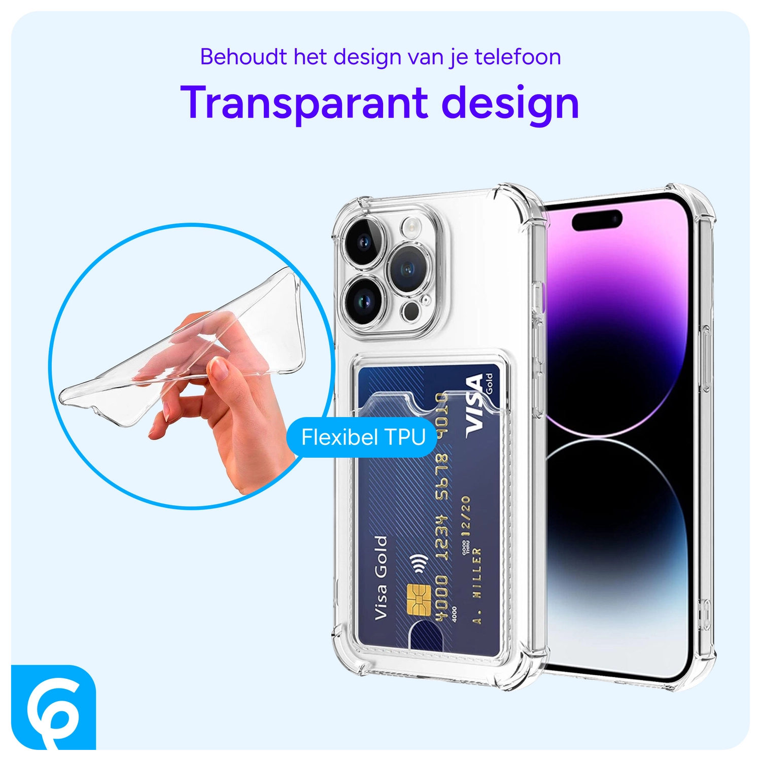 Apple iPhone 14 Pro Hoesje Dun TPU met Pasjeshouder Transparant afbeelding 3