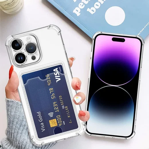 Apple iPhone 14 Pro Hoesje Dun TPU met Pasjeshouder Transparant afbeelding 7