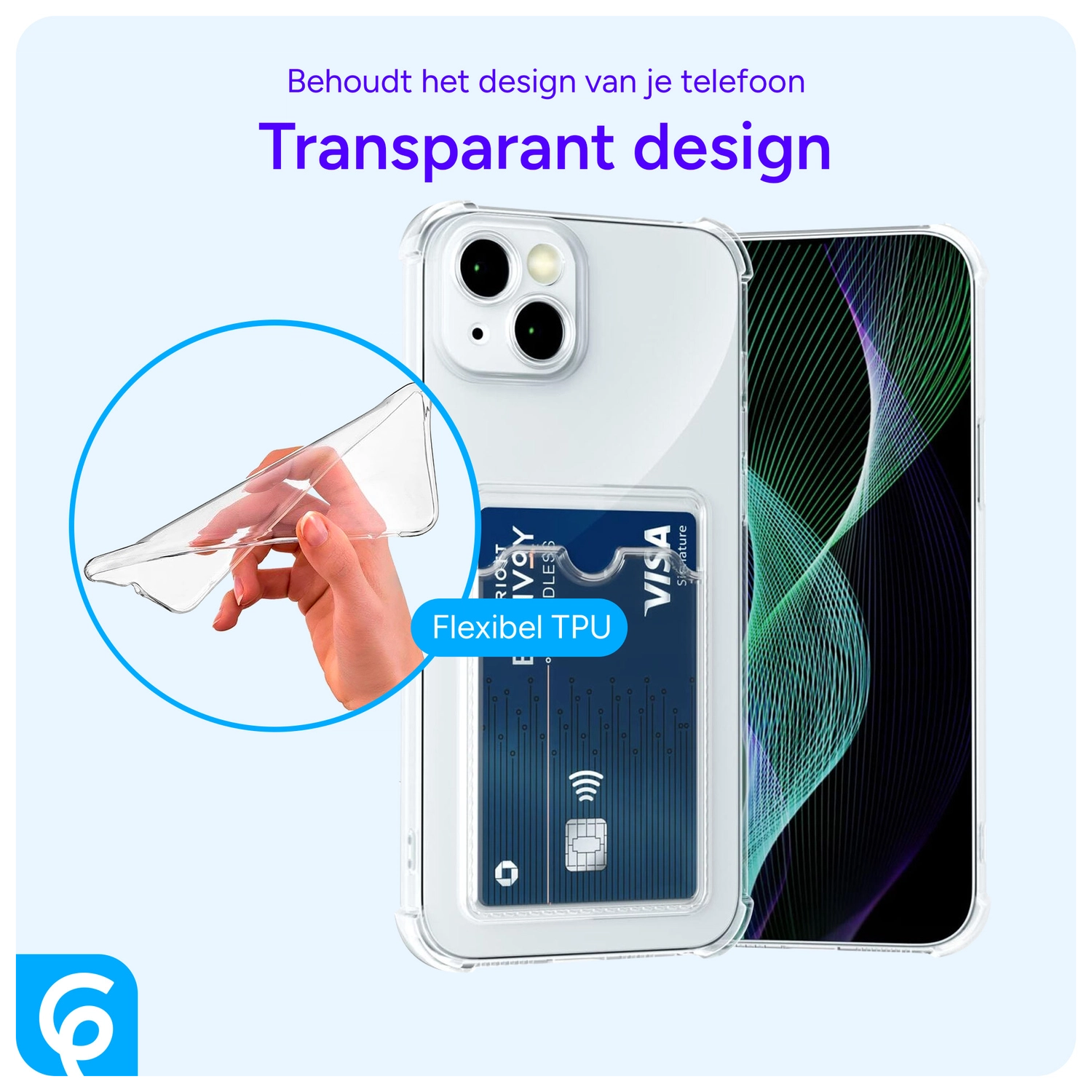 Apple iPhone 13 Mini Hoesje Dun TPU met Pasjeshouder Transparant afbeelding 3
