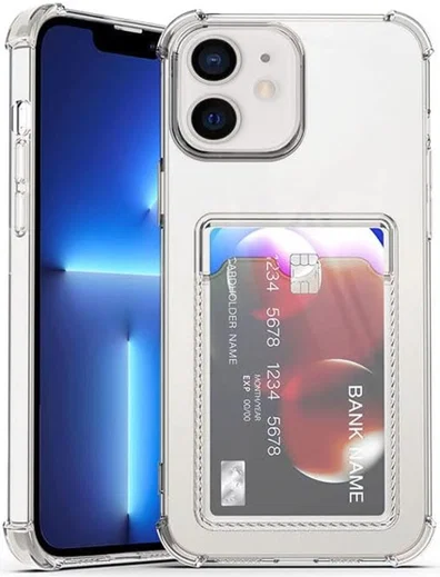 Apple iPhone 12 Hoesje Dun TPU met Pasjeshouder Back Cover Transparant afbeelding 2
