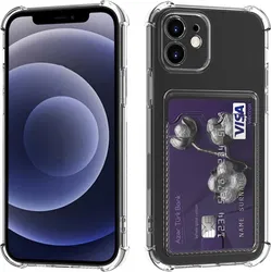 Apple iPhone 12 Hoesje Dun TPU met Pasjeshouder Back Cover Transparant afbeelding