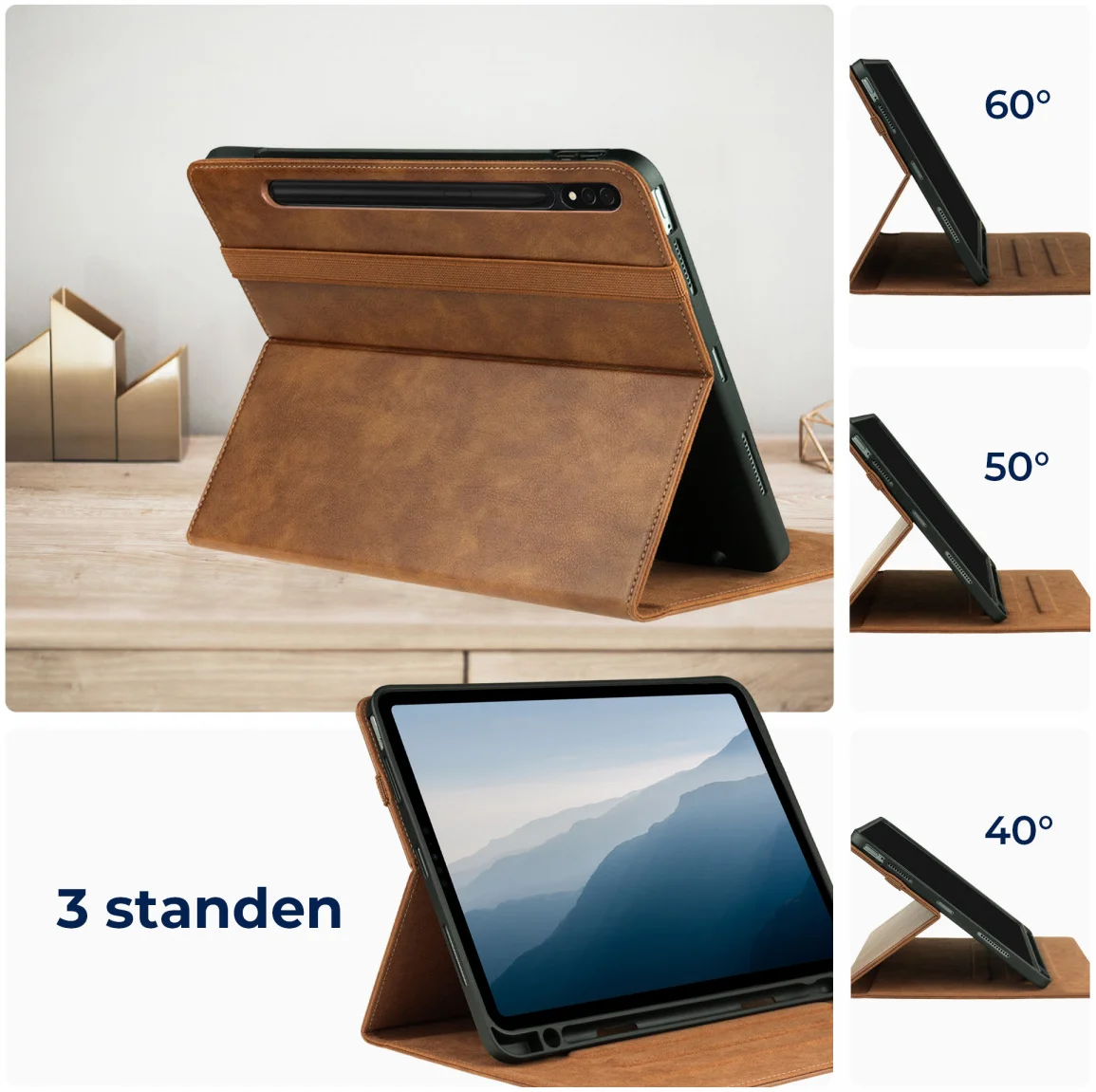 Rosso Element Samsung Galaxy Tab S10 Ultra / S9 Ultra Hoes Book Case Bruin afbeelding 4