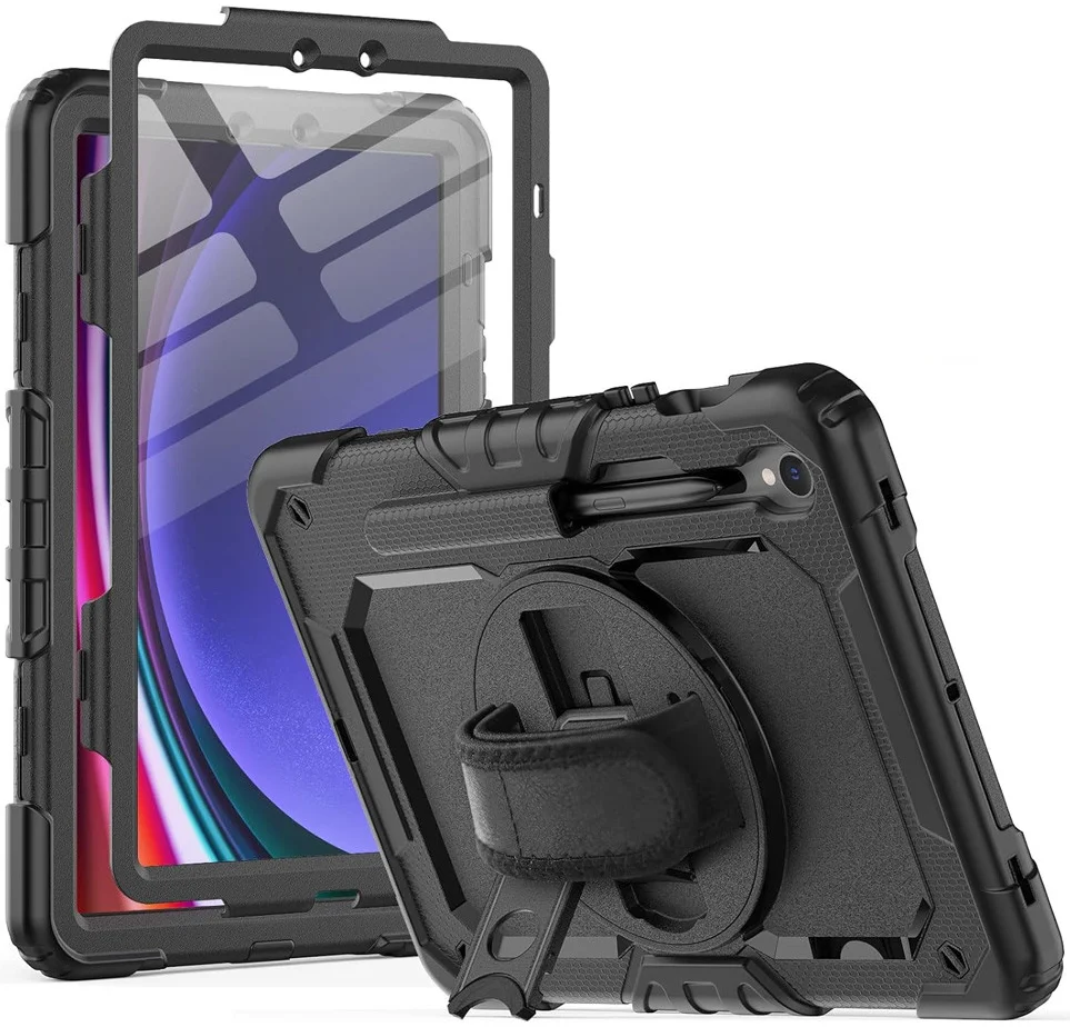 Samsung Tab S10 Lite / S10 FE / S9 (FE) Hoes met Screen Protector en Riem Zwart afbeelding 1
