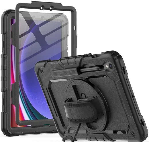 Samsung Tab S10 Lite / S10 FE / S9 (FE) Hoes met Screen Protector en Riem Zwart afbeelding 1
