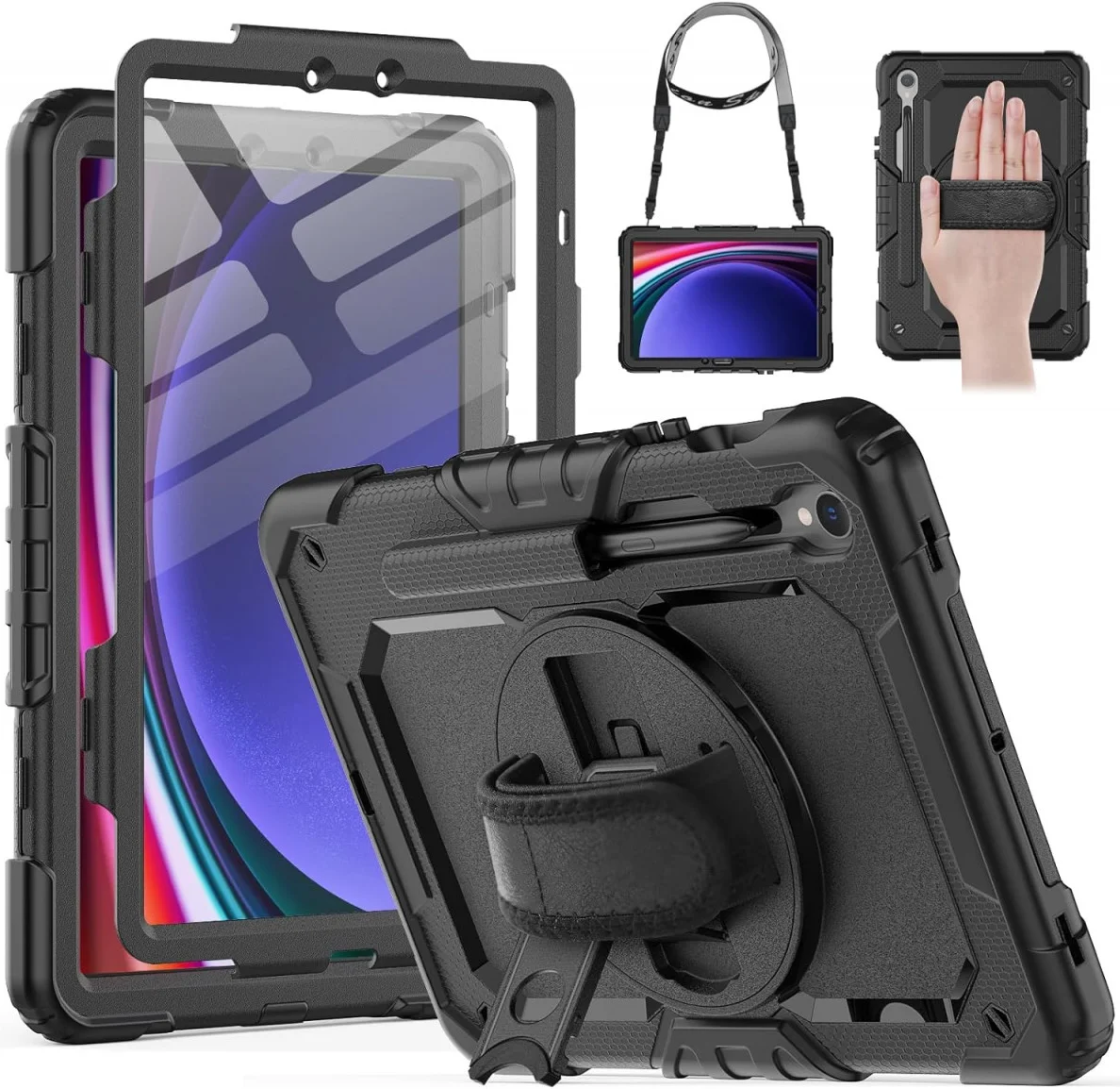 Samsung Tab S10 Lite / S10 FE / S9 (FE) Hoes met Screen Protector en Riem Zwart afbeelding 15