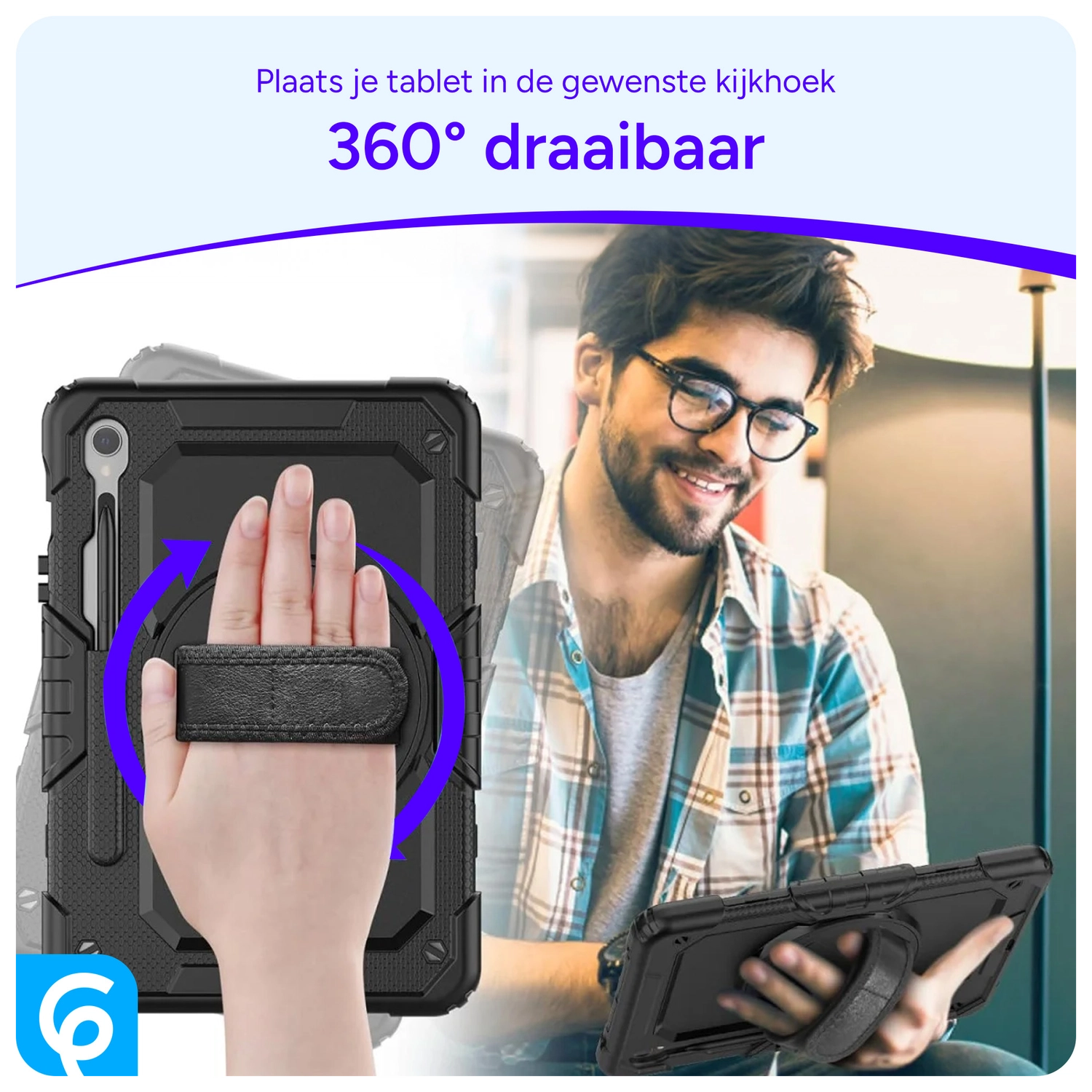 Samsung Tab S10 Lite / S10 FE / S9 (FE) Hoes met Screen Protector en Riem Zwart afbeelding 4