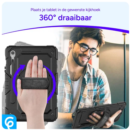 Samsung Tab S10 Lite / S10 FE / S9 (FE) Hoes met Screen Protector en Riem Zwart afbeelding 4