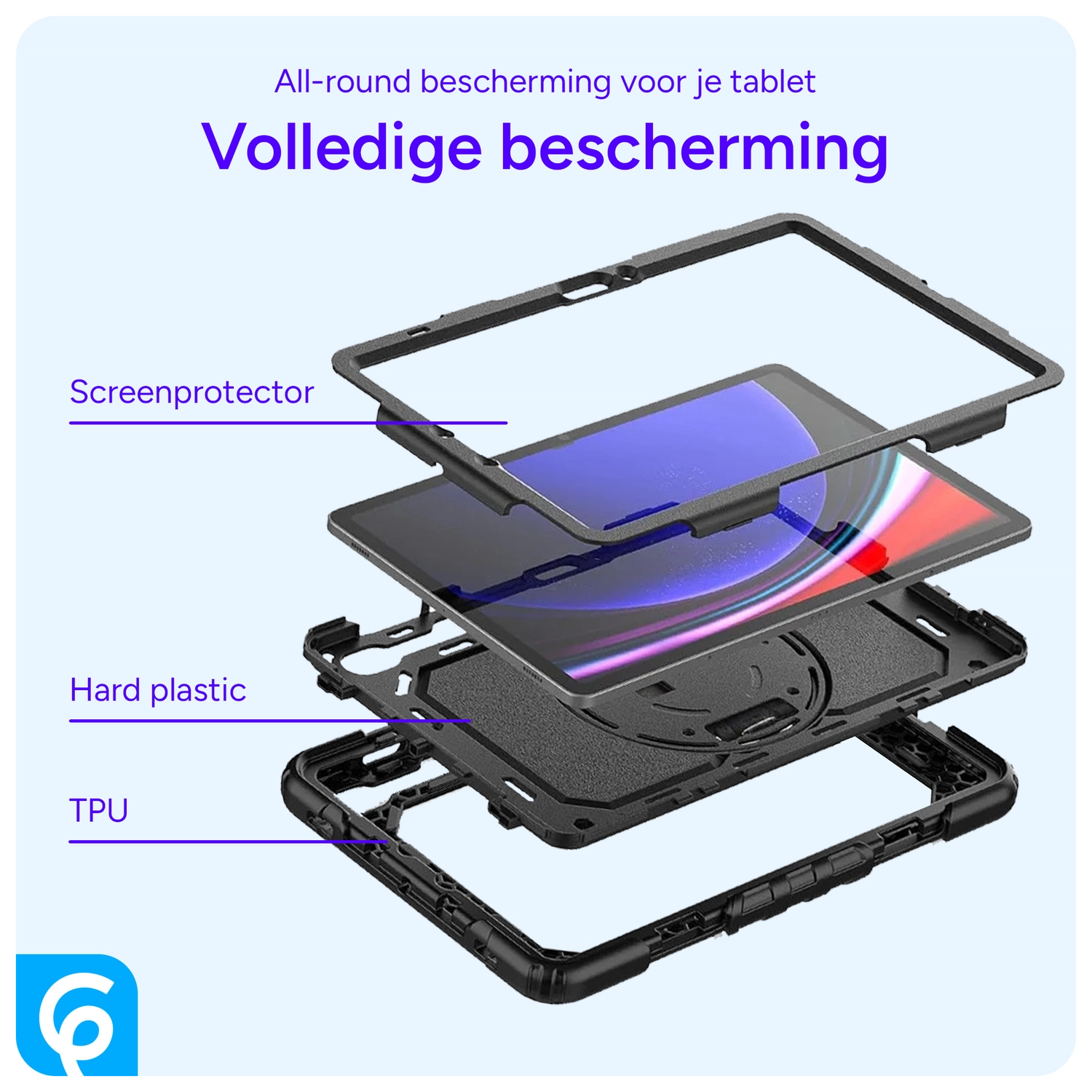Samsung Tab S10 Lite / S10 FE / S9 (FE) Hoes met Screen Protector en Riem Zwart afbeelding 8