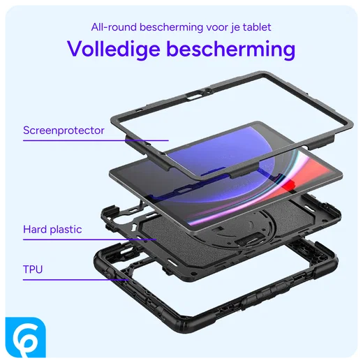 Samsung Tab S10 Lite / S10 FE / S9 (FE) Hoes met Screen Protector en Riem Zwart afbeelding 8