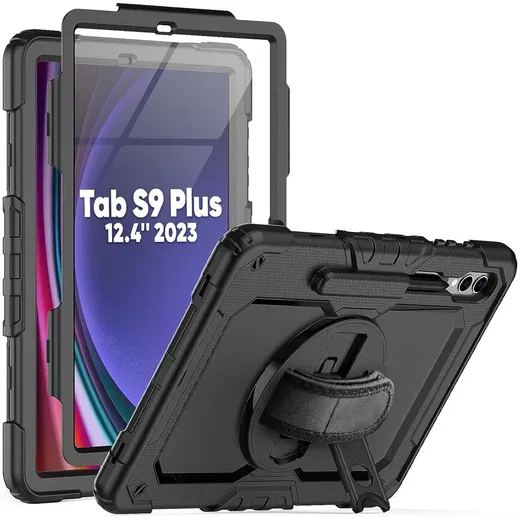 Samsung Galaxy Tab S10+ / S9+ / S9 FE+ Hoes met Screenprotector & Handriem Zwart afbeelding 1