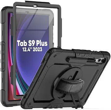Samsung Galaxy Tab S10+ / S9+ / S9 FE+ Hoes met Screenprotector & Handriem Zwart