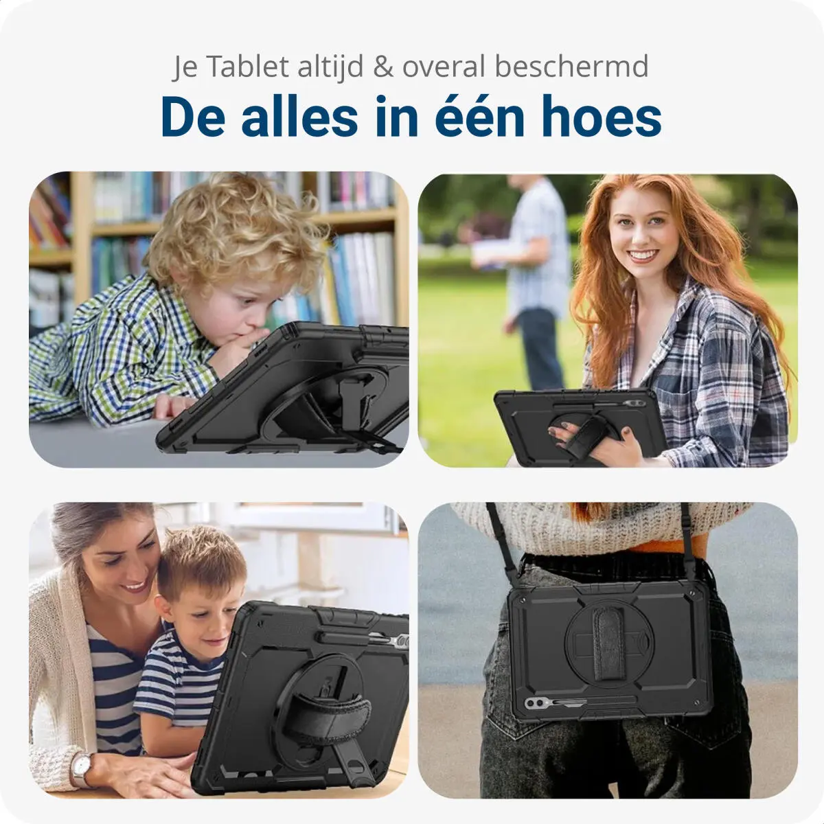 Samsung Galaxy Tab S10 Ultra/S9 Ultra Hoes met Screenprotector en Handriem Zwart afbeelding 4