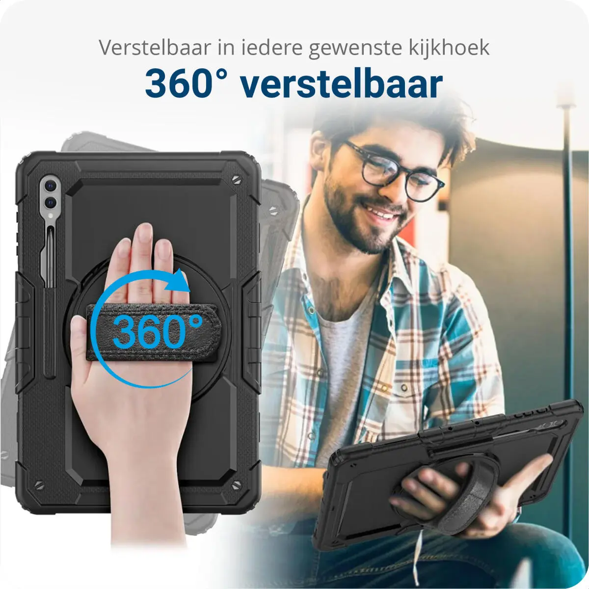 Samsung Galaxy Tab S10 Ultra/S9 Ultra Hoes met Screenprotector en Handriem Zwart afbeelding 5