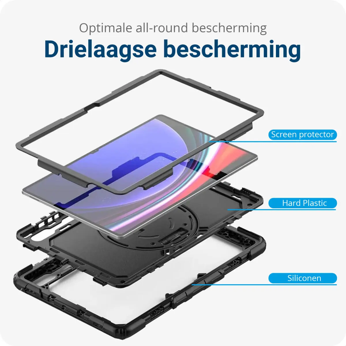 Samsung Galaxy Tab S10 Ultra/S9 Ultra Hoes met Screenprotector en Handriem Zwart afbeelding 7