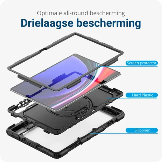 Samsung Galaxy Tab S10 Ultra/S9 Ultra Hoes met Screenprotector en Handriem Zwart afbeelding 7