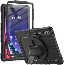 Samsung Galaxy Tab S10 Ultra/S9 Ultra Hoes met Screenprotector en Handriem Zwart afbeelding