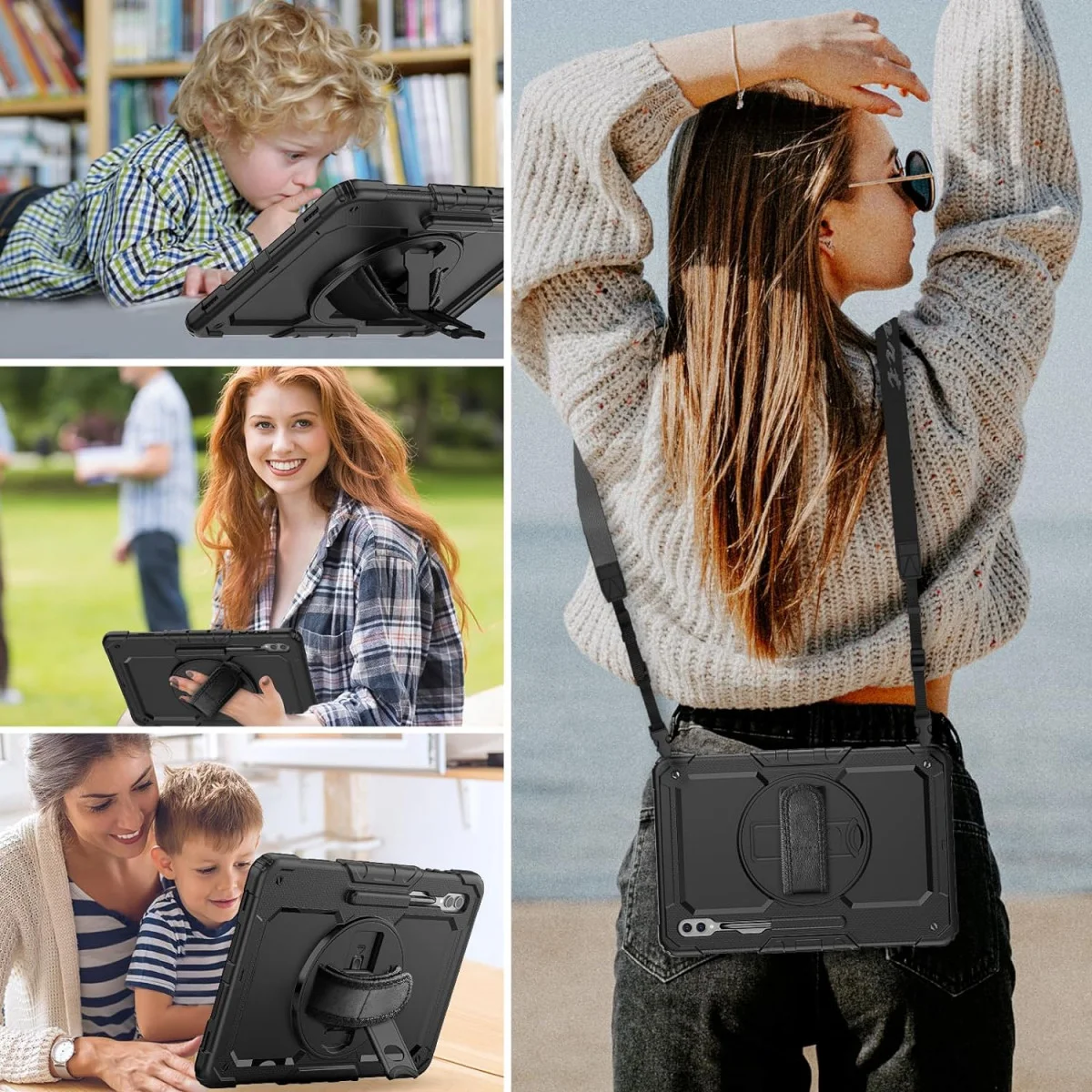 Samsung Galaxy Tab S10 Ultra/S9 Ultra Hoes met Screenprotector en Handriem Zwart afbeelding 9