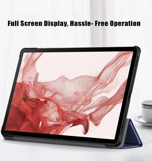 Samsung Galaxy Tab S9 Hoes Tri-Fold Book Case met Standaard Blauw afbeelding 9