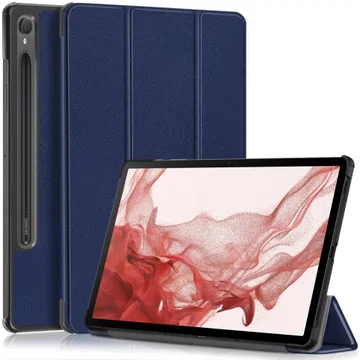 Samsung Galaxy Tab S9 Hoes Tri-Fold Book Case met Standaard Blauw