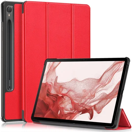 Samsung Galaxy Tab S9 Hoes Tri-Fold Book Case met Standaard Rood afbeelding 1
