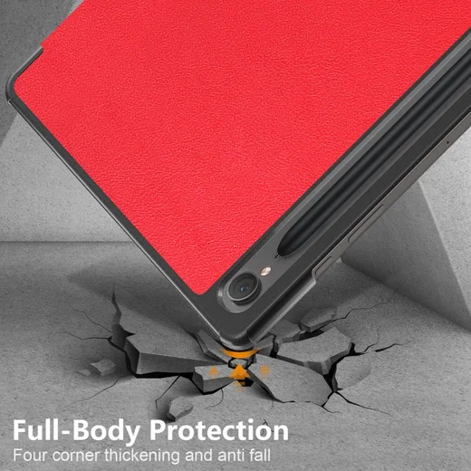 Samsung Galaxy Tab S9 Hoes Tri-Fold Book Case met Standaard Rood afbeelding 3
