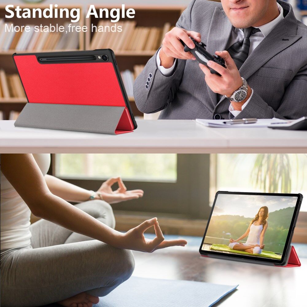 Samsung Galaxy Tab S9 Hoes Tri-Fold Book Case met Standaard Rood afbeelding 5