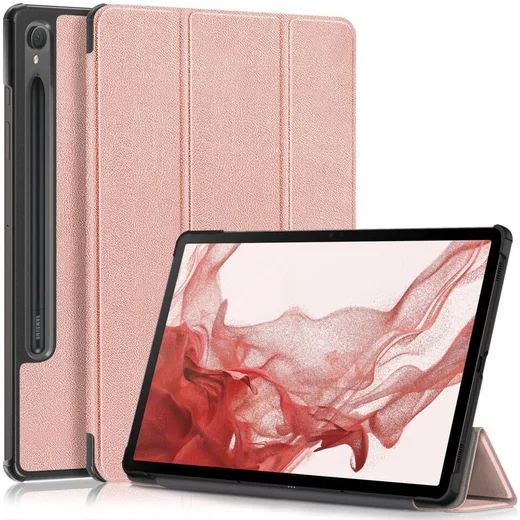 Samsung Galaxy Tab S9 Hoes Tri-Fold Book Case met Standaard Roze Goud afbeelding 1