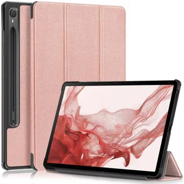Samsung Galaxy Tab S9 Hoes Tri-Fold Book Case met Standaard Roze Goud