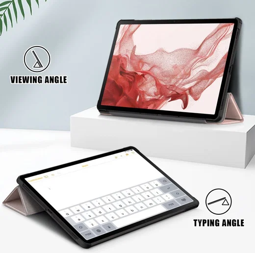Samsung Galaxy Tab S9 Hoes Tri-Fold Book Case met Standaard Roze Goud afbeelding 6