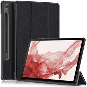 Samsung Galaxy Tab S9 Hoes Tri-Fold Book Case met Standaard Zwart