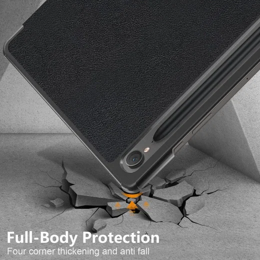 Samsung Galaxy Tab S9 Hoes Tri-Fold Book Case met Standaard Zwart afbeelding 3