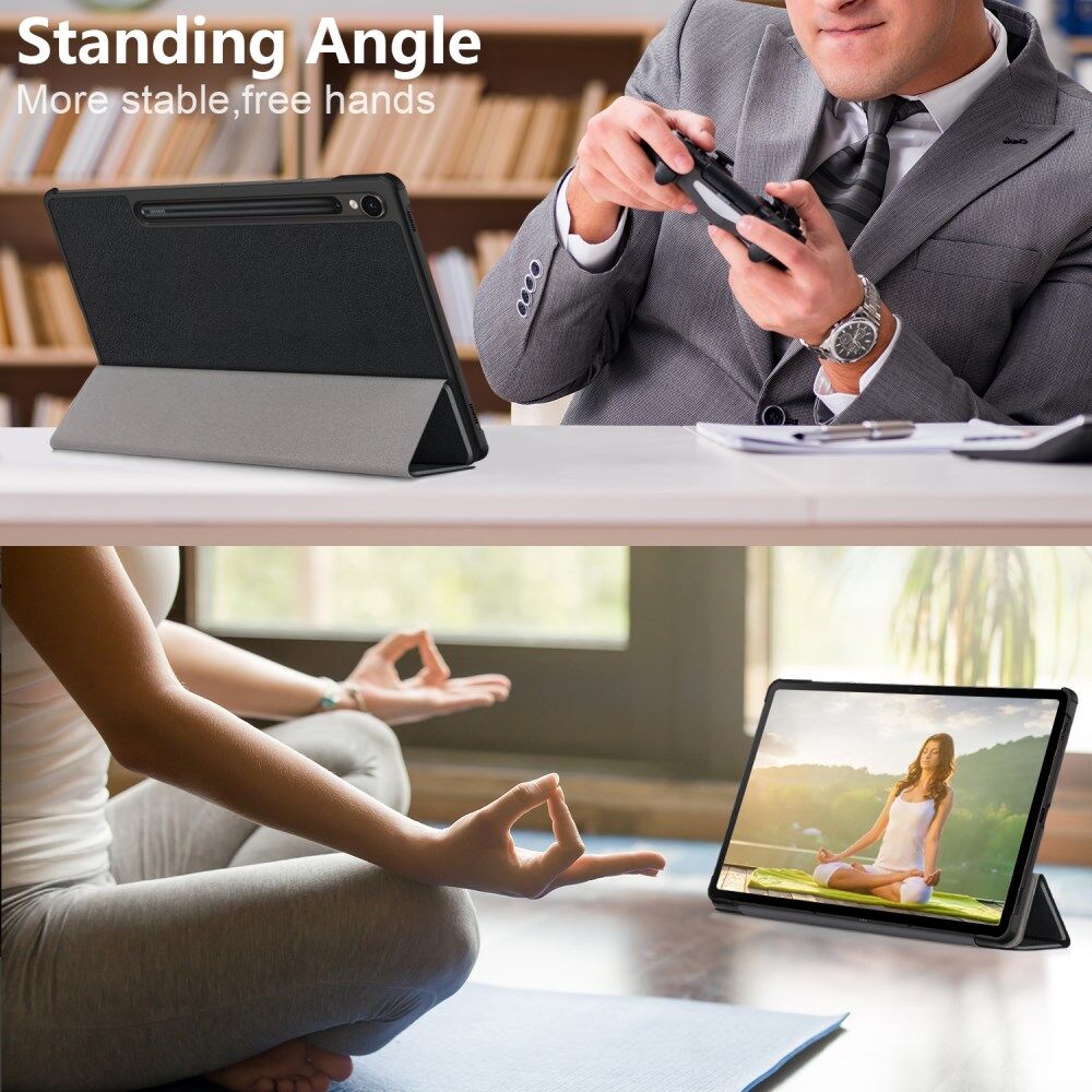 Samsung Galaxy Tab S9 Hoes Tri-Fold Book Case met Standaard Zwart afbeelding 5