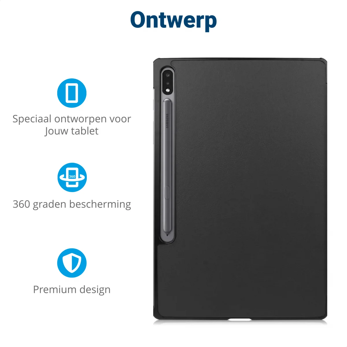Samsung Galaxy Tab S10+ / S9+ / S9 FE+ Hoes Book Case met Standaard Zwart afbeelding 3