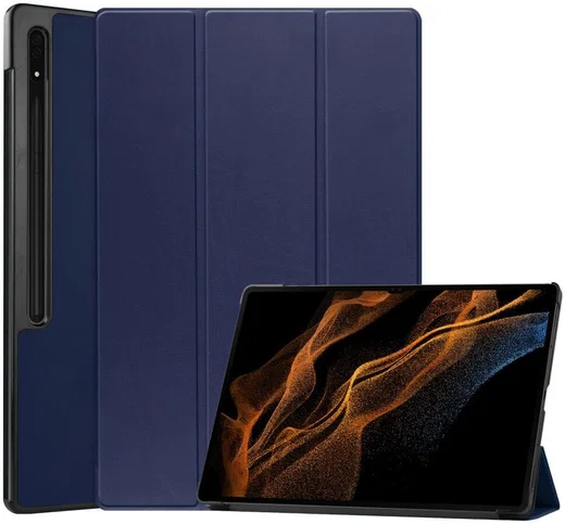 Samsung Galaxy Tab S11 Ultra / S10 Ultra Hoes Tri-Fold Book Case Standaard Blauw afbeelding 1