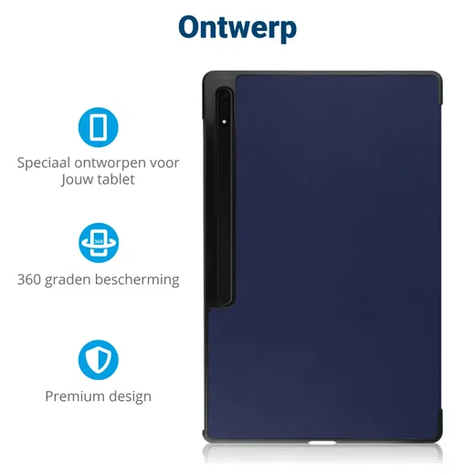 Samsung Galaxy Tab S11 Ultra / S10 Ultra Hoes Tri-Fold Book Case Standaard Blauw afbeelding 3