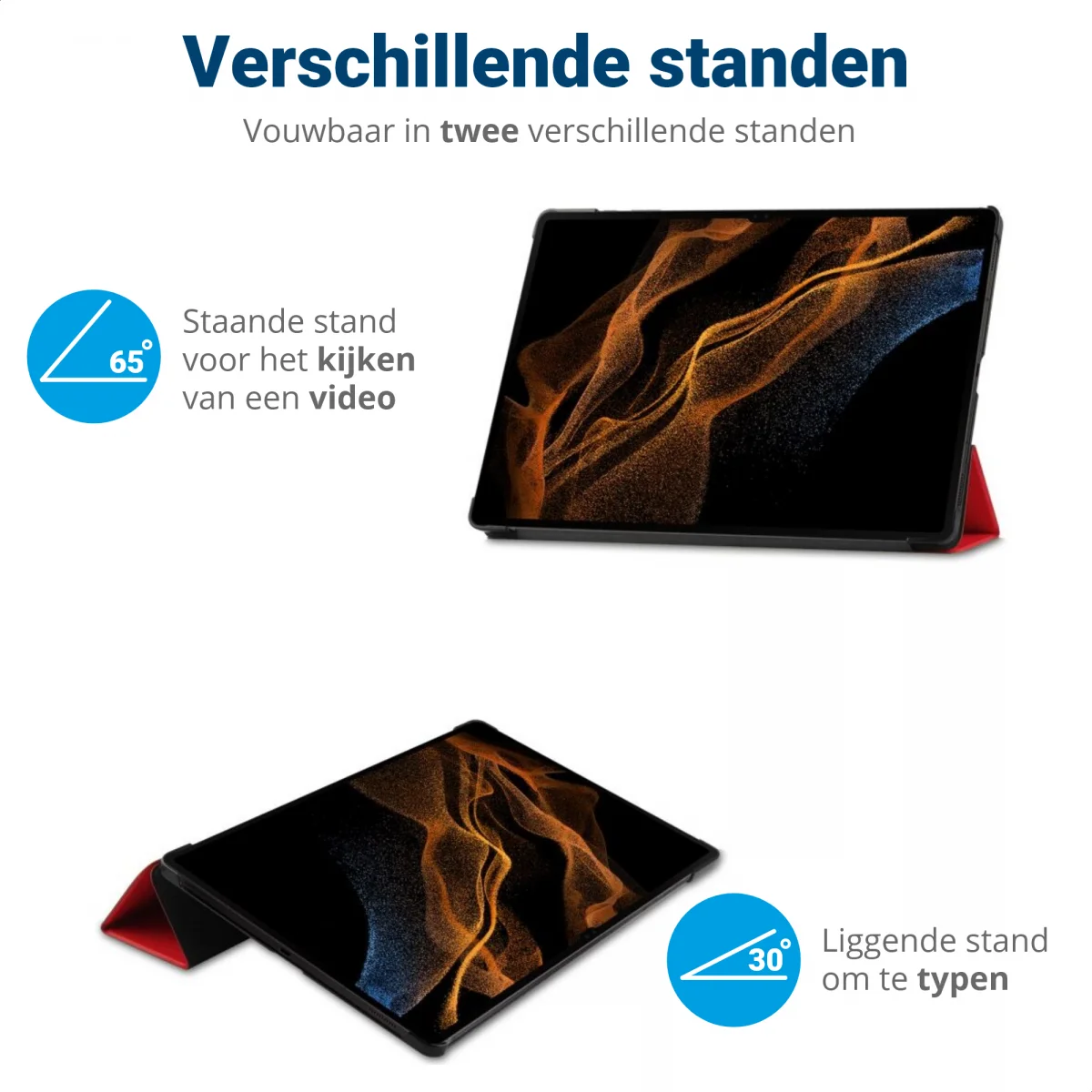 Samsung Galaxy Tab S10 Ultra / S9 Ultra Hoes Tri-Fold Book Case Standaard Rood afbeelding 6