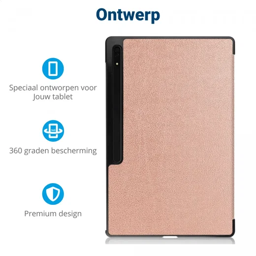 Samsung Galaxy Tab S11 Ultra / S10 Ultra Hoes Tri-Fold Book Case Standaard Roze afbeelding 3