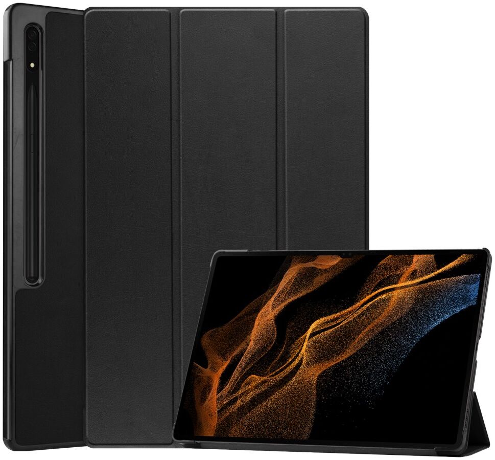 Samsung Tab S10 Ultra/S9 Ultra/S8 Ultra Hoes Tri-Fold Book Case Standaard Zwart afbeelding 1