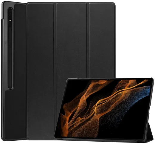Samsung Tab S10 Ultra/S9 Ultra/S8 Ultra Hoes Tri-Fold Book Case Standaard Zwart afbeelding 1