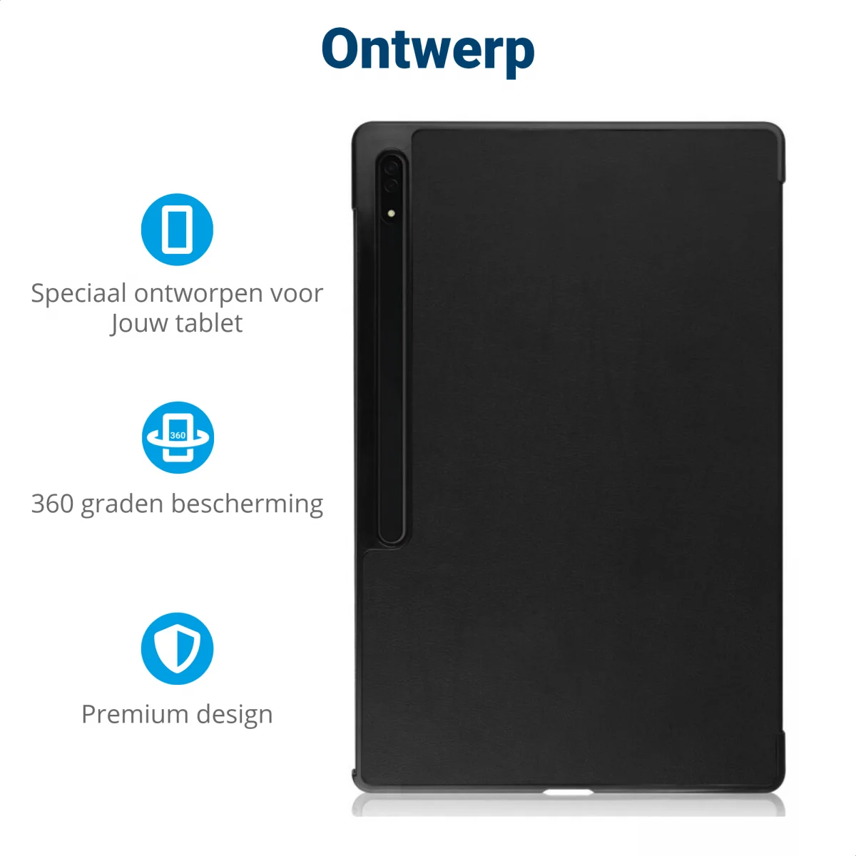 Samsung Tab S10 Ultra/S9 Ultra/S8 Ultra Hoes Tri-Fold Book Case Standaard Zwart afbeelding 3