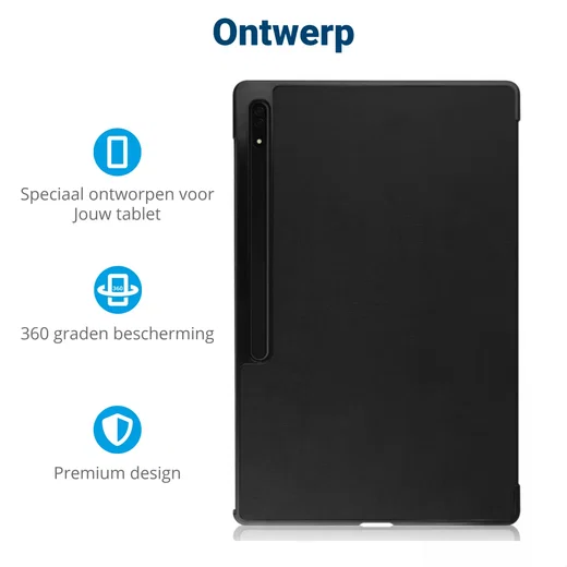 Samsung Tab S10 Ultra/S9 Ultra/S8 Ultra Hoes Tri-Fold Book Case Standaard Zwart afbeelding 3